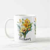 Mug Ajouter un nom ou texte, jonquilles jaunes avec fe (Gauche)