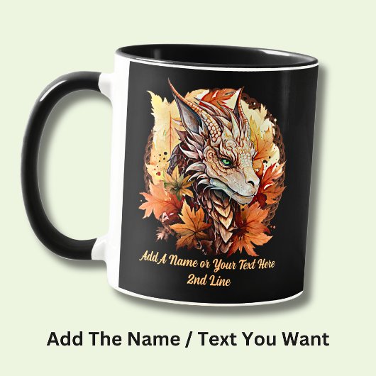 Mug Ajouter un nom ou un texte, Dragon avec feuilles d