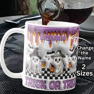 Mug Ajouter un nom Purple 3D, effet Halloween Ghosts