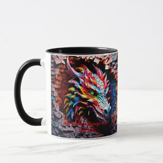 Mug Ajouter un nom Texte, 3D Rainbow Dragon Cracked Wa (Gauche)