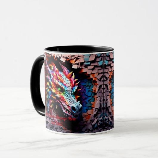 Mug Ajouter un nom Texte, 3D Rainbow Dragon Cracked Wa (Devant gauche)