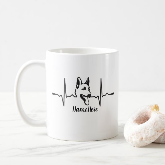 Mug Ajouter un nom Texte, berger allemand Heartbeat su (Avec donut)