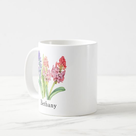 Mug Ajouter un nom Texte, Fleurs d'Hyacinthe, Pink & P (Devant gauche)