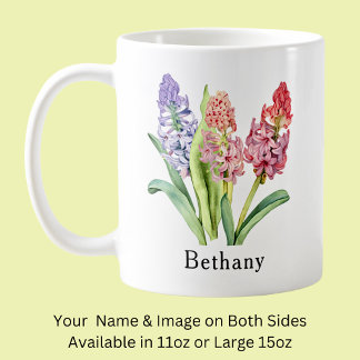 Mug Ajouter un nom Texte, Fleurs d'Hyacinthe, Pink & P