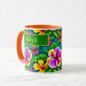 Mug Ajouter un nom Texte Hibiscus tropical Feuille de (Devant gauche)