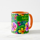 Mug Ajouter un nom Texte Hibiscus tropical Feuille de (Devant droit)