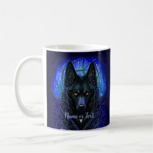 Mug Ajouter un nom Texte, Loup Noir Chien sur Bleu