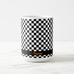 Mug Ajouter un nom Thé à carreaux noir et blanc