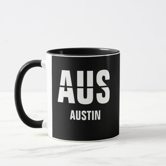 Mug Ajouter votre code & ville, code aéroport AUS AUST (Gauche)