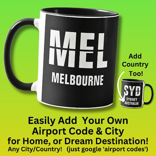Mug Ajouter votre code & ville - Code aéroport MEL MEL