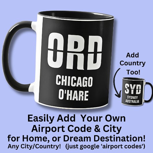 Mug Ajouter votre code & ville, code aéroport ORD CHIC