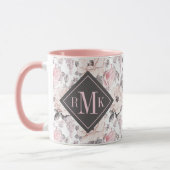 Mug Ajouter votre monogramme| Motif rose et gris class (Gauche)