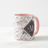 Mug Ajouter votre monogramme| Motif rose et gris class (Devant droit)