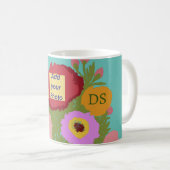 Mug Ajouter votre photo Floral Pattern avec Initial Tu (Devant droit)