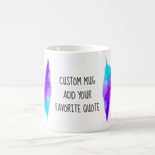 Mug ajouter votre propre citation turquoise violet plu (Centre)