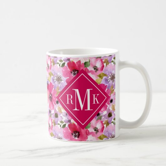 Mug Ajoutez votre aquarelle d'été du monogramme | (Droite)