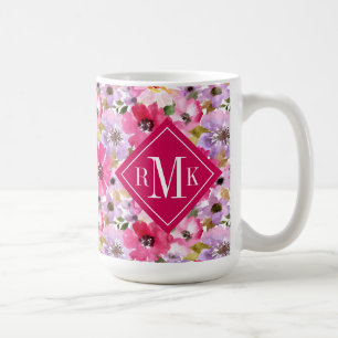 Mug Ajoutez votre aquarelle d'été du monogramme  