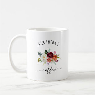 Mug Ajoutez votre nom   Floral tendance Boho Bourgogne