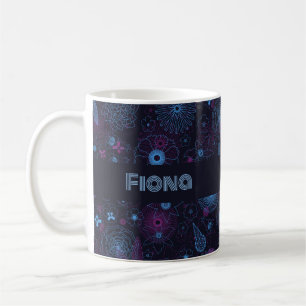 Mug Ajoutez Votre Nom Motif Floral Bleu et Violet