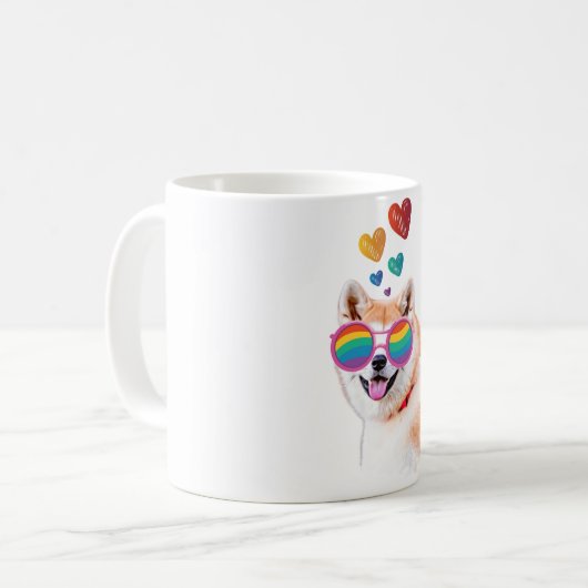 Mug Akita Chien avec Coeurs Valentine's Da (Devant gauche)