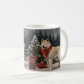 Mug Akita Chien dans Noël de neige (Devant droit)