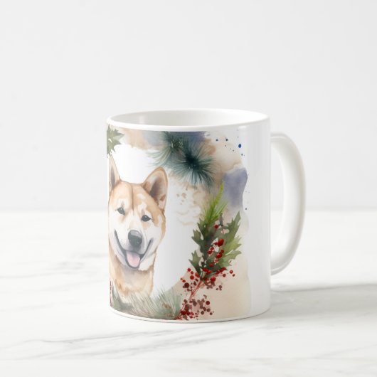 Mug Akita Christmas Wreath Festive Pup (Devant droit)