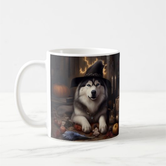 Mug Alaskan Malamute Citrouilles Halloween effrayant (Gauche)