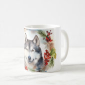 Mug Alaskan Malamute Festive de la couronne de Noël (Devant droit)