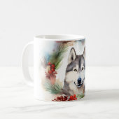 Mug Alaskan Malamute Festive de la couronne de Noël (Devant gauche)