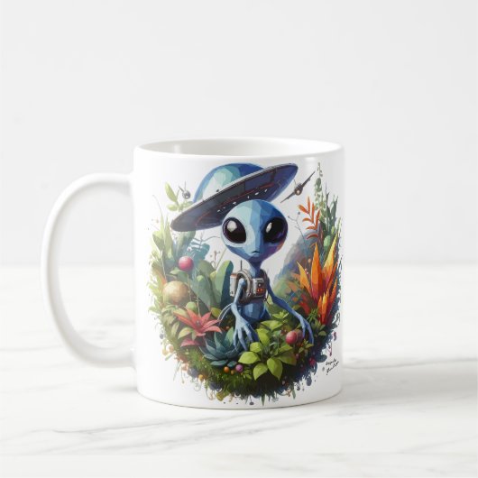 Mug Alien avec vaisseau spatial sur Terre (Gauche)