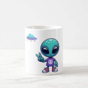 Mug Alien de paix mignon et vaisseau spatial