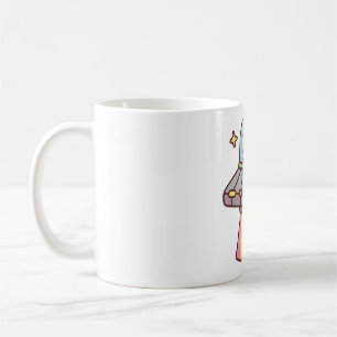 Mug Alien Mignon Dans Un OVNI Avec Un Rayon Arc-En-Cie
