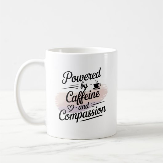 Mug Alimenté par la caféine et la compassion (Gauche)