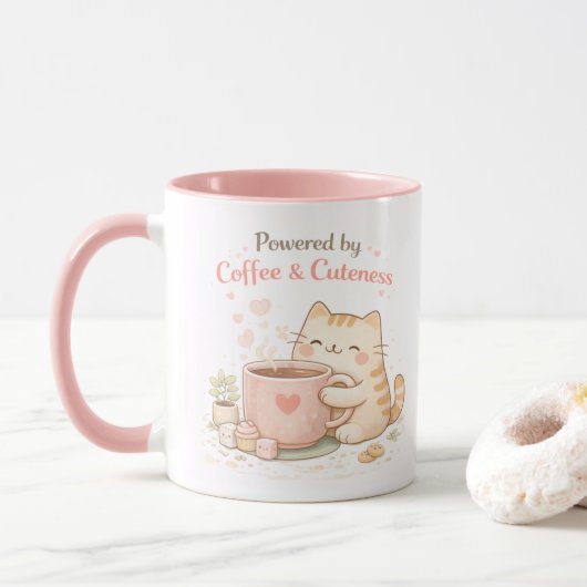 Mug Alimenté par le café et la mignonnerie Chat Mignon (Avec donut)
