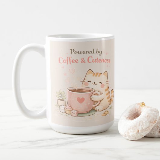 Mug Alimenté par le café et la mignonnerie Chat mignon (Avec donut)