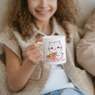 Mug Alimenté par une pizza avec un mignon chat