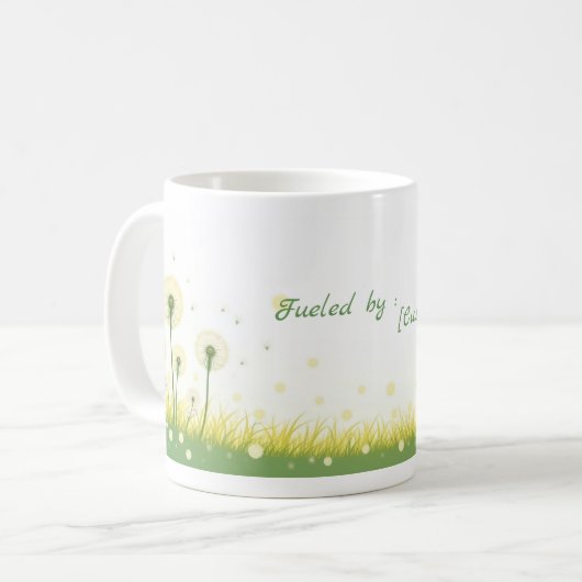 Mug Alimenté par [Vos Mots] - Citation modifiable (Devant gauche)