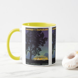 Mug Allemagne vintage, bus jaune la nuit, art de voyag