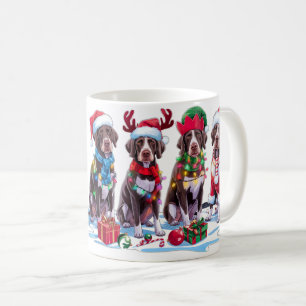 Mug Allemand Pointer Santa chapeau bois elfes Noël