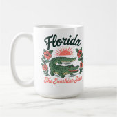 Mug Alligator Floride Rétro Fleurs Tropicales (Gauche)