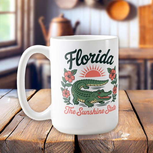 Mug Alligator Floride Rétro Fleurs Tropicales