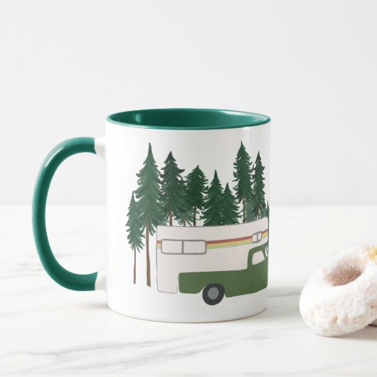 Mug Allons-y CAMPING ! RV Camper Camper Green RV (Avec donut)