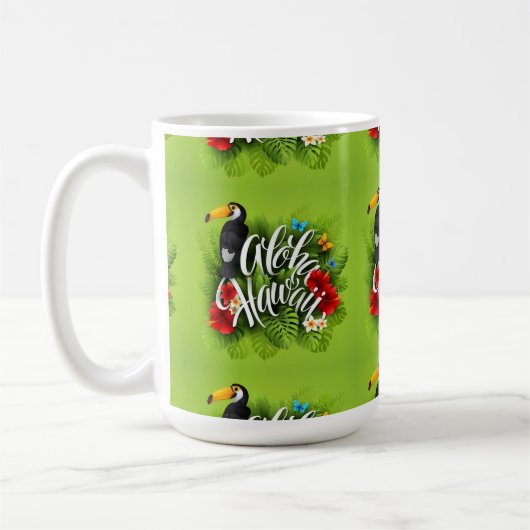 Mug Aloha Hawaii Fleurs Feuillage Papillons Jaune (Gauche)