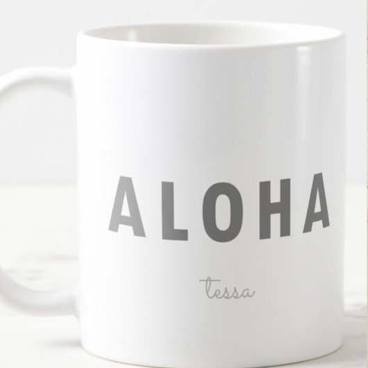 Mug Aloha Hawaiian | Minimaliste | Gris | Nom