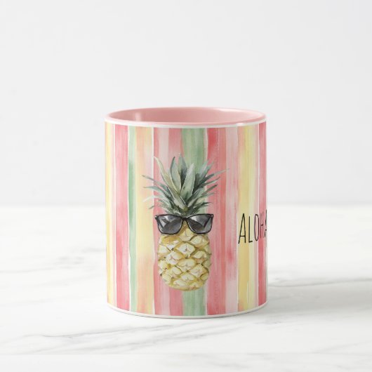 Mug Aloha Tropical Pink Mint Yellow Green Pineapple (Centre)