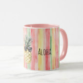 Mug Aloha Tropical Rose Menthe Jaune Vert Ananas (Devant droit)