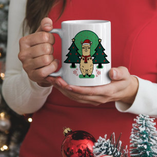 Mug Alpaca portant le casquette de Noël avec les arbre