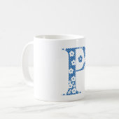 Mug alphabet de fleurs P (bleu et points) (Devant gauche)