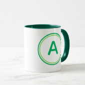 Mug Alphabet de lettres rondes, design de cercle vert (Devant droit)