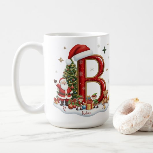 Mug Alphabet de Noël initial B avec les lutins du Père (Avec donut)